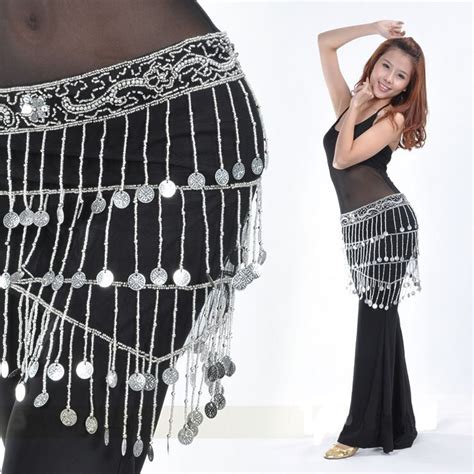 Silver Egyptian Sequin Bead Belly Dance Waist Chain With Coins For