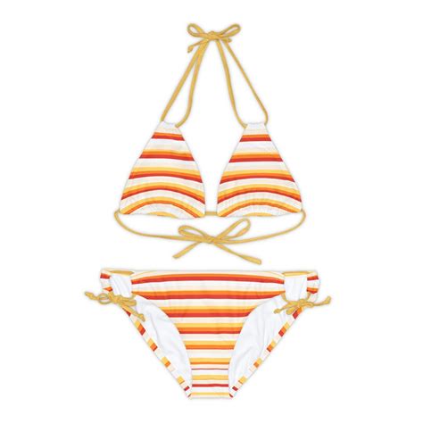 Retro Striped Bikini Set Women S Swimsuit String Bikini Swimwear Etsy