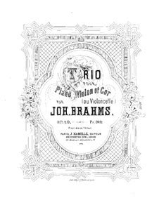 Trio For French Horn Or Cello Violin And Piano Op 40 By J Brahms