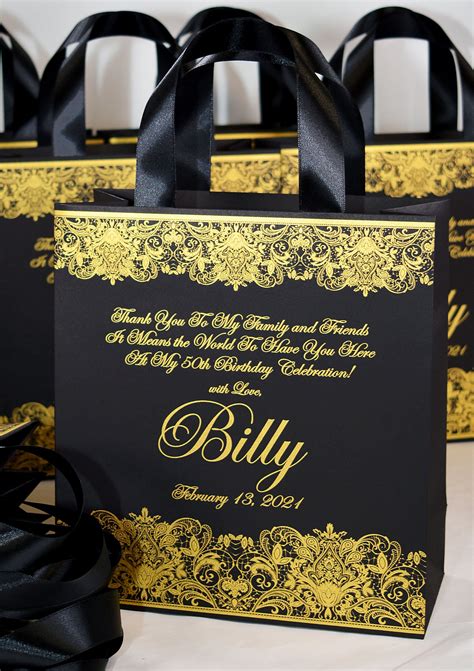 25 Elegant Black And Gold Birthday Party Favor Bags With Your Etsy 50th Birthday Party Favors