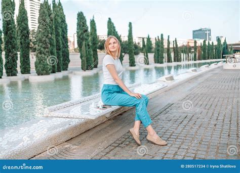 Summer Girl Portrait Caucasian Woman Smiling Happy On Sunny Summer Or