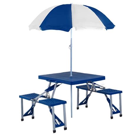 75 Blue Folding Picnic Table With Umbrella Camping Picnic Table