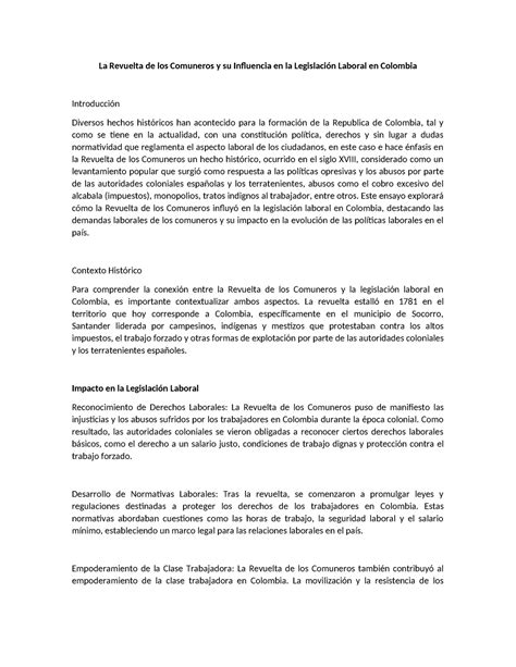 La Revuelta De Los Comuneros Y Su Influencia En La Legislaci N Laboral