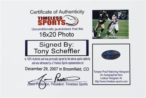 Tony Scheffler Signed Broncos 16x20 Photo (Beckett COA) | Pristine Auction