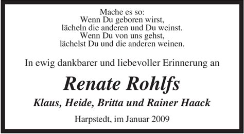 Traueranzeigen Von Renate Rohlfs Trauer Kreiszeitung De