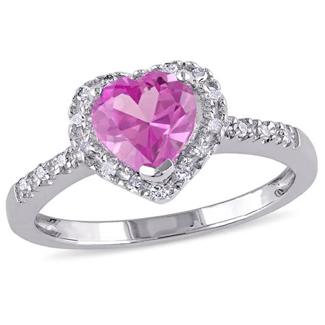 Miabella Women S 1 Carat T G W Created Pink Sapphire And 1 10 Carat T W Diamond Heart Halo