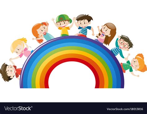 Happy Children On Colorful Rainbow Royalty Free Vector Image