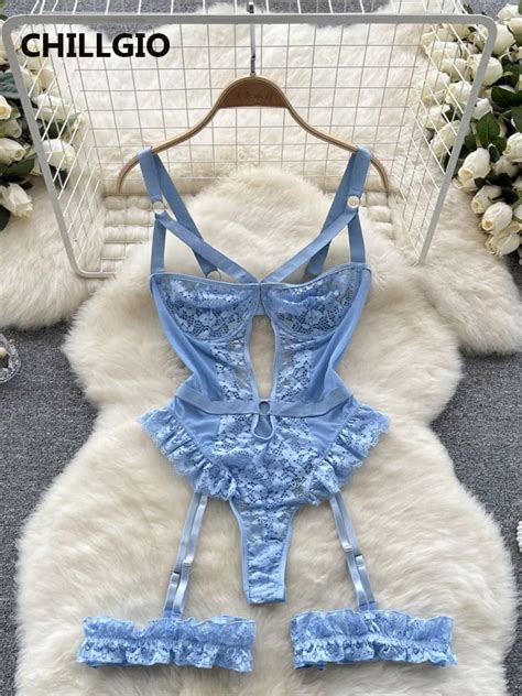 CHILLGIO Women Sexy Floral Lace Strappy Bodysuit Fashion One Piece