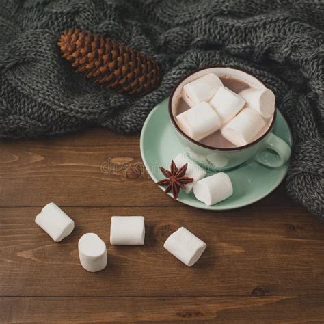 Winter Home Background Cup Of Hot Cocoa With Marshmallow Stock Photo Image Of Scarf