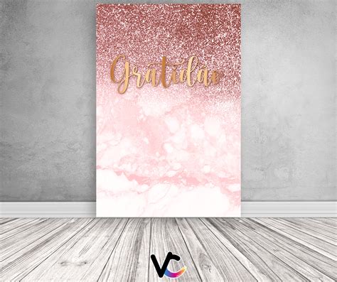 Painel De Festa Vertical 1 50 x 2 20 Gratidão Efeito Glitter Rose 059