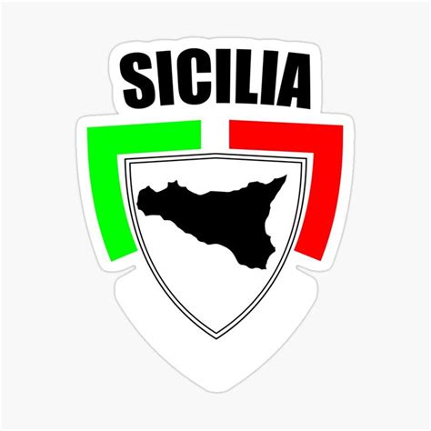 A Sticker With The Name And Map Of Siclia In Black Green Red And Yellow