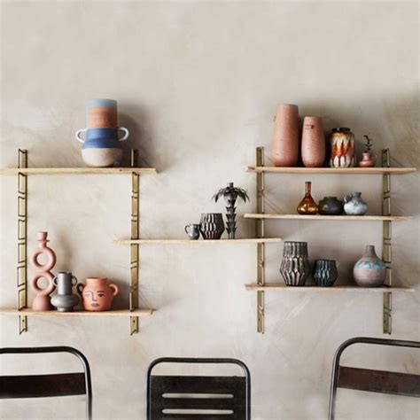 Brass Shelving Unit With 3 Adjustable Wooden Shelves