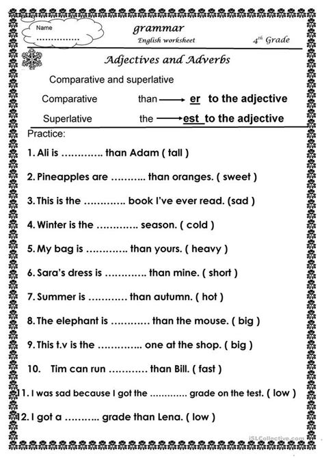 Comparative Superlative Adjectives Worksheets