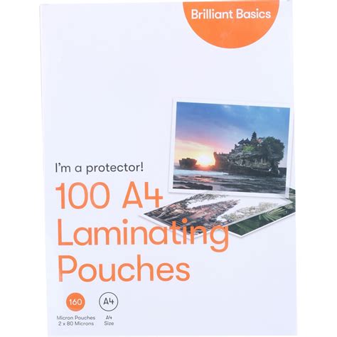 Brilliant Basics A4 Laminating Pouches Clear Big W
