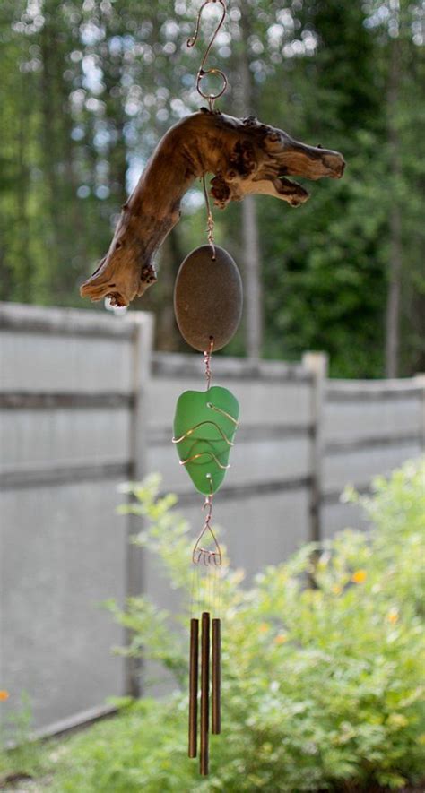 Wind Chime West Coast Driftwood Beach Stone Copper Outdoor Windchimes