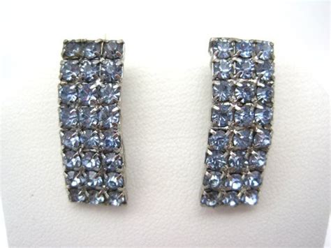 Vintage Light Blue Rhinestone Earrings Sky Blue Costume Etsy Blue Rhinestones Rhinestone