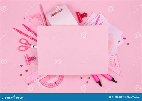 Pastel Pink Color Office Blank Paper and Stationery Set on Pink Background, Concept Art for ...