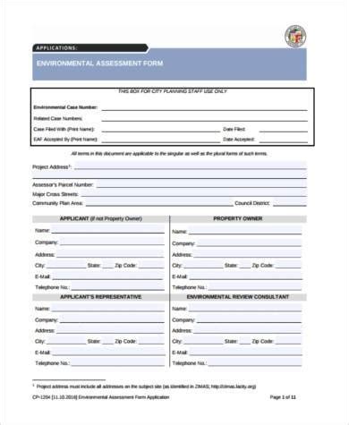 Free Sample Environmental Assessment Forms In Pdf Ms Word Excel