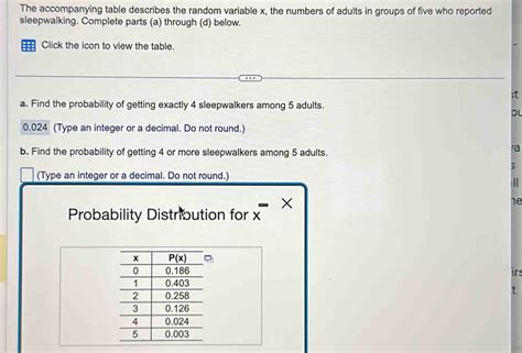 Solved The Accompanying Table Describes The Random Variable X The