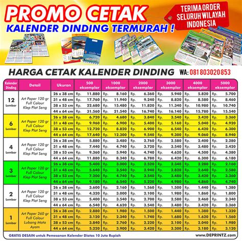 Jasa PERCETAKAN KALENDER DINDING Offset Online HARGA TERMURAH Di