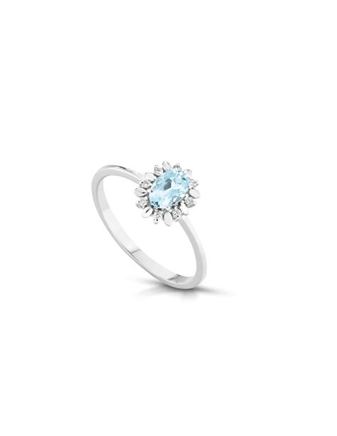 Anello Donna PG Gioielli Modello Kate In Oro Bianco Diamanti E Acquamarina