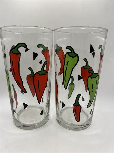 Set Of 2 Chili Pepper Drinking Glasses Tumblers Libbey Logo Bottom Rare Ebay