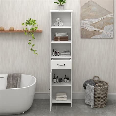 Bathroom Storage Cabinet With Open Shelf For Livingroom White Narrow Corner Organizer