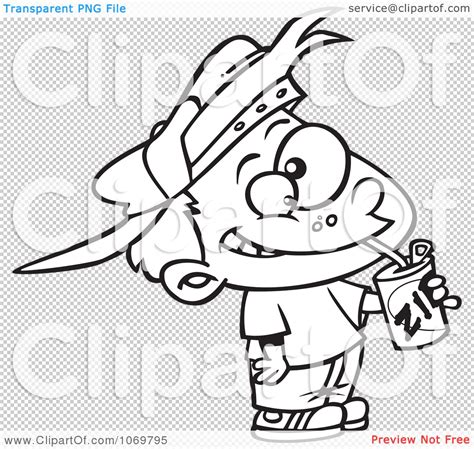 Clipart Outlined Thirsty Boy Drinking A Soda Royalty Free Vector