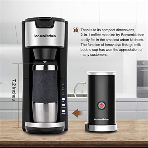 Bonsenkitchen Singles Serve Coffee Makers With Milk Frother 2 In 1 Coffee Machine For K Cup Pod