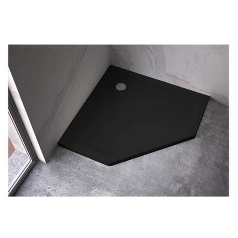 Brodzik pięciokątny 90x90 ST07B black czarny syfon 5cm płytki niski