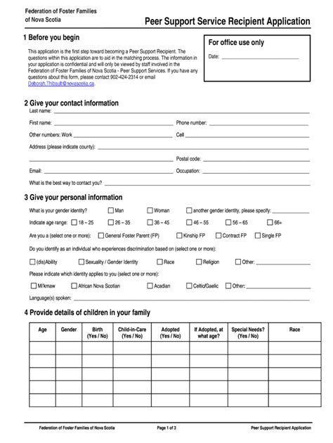 Fillable Online Peer Support Service Recipient Application Federation Of Foster Fax Email