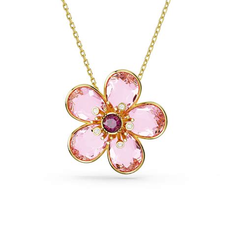 Swarovski Jewelry Pink Crystals And Gold Flower Florere Pendant