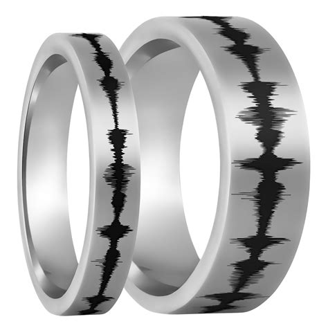 Custom Soundwave Tungsten Couples Matching Wedding Band Set Vansweden Jewelers