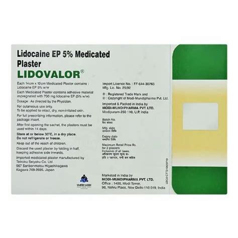 Lidovalor Lidocain Ep Medicated Plaster At Rs Piece In Surat