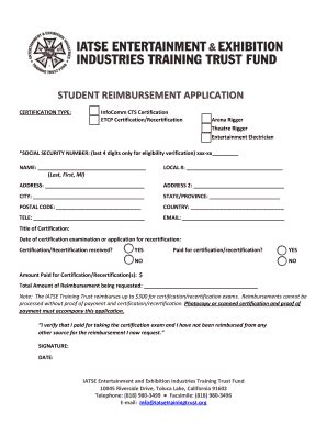 Fillable Online Iatse STUDENT REIMBURSEMENT APPLICATION IATSE Fax