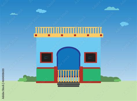 Illustration of modern Indian village house. Small house in village ...