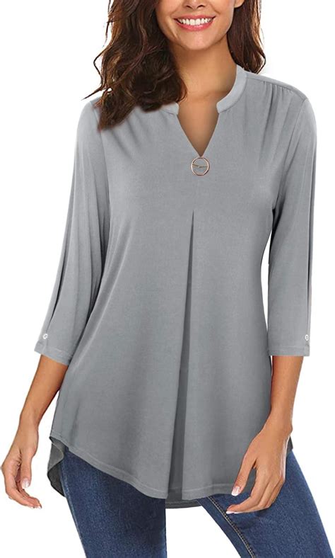 Valolia 34 Sleeve Tunic Tops For Women Cute V Neck Work Shirt