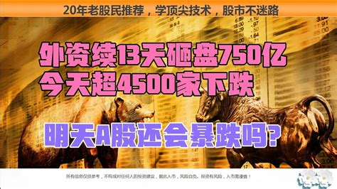 外资13天砸盘750亿，超4500家下跌，a股又跳水，明天还会暴跌吗？ Youtube