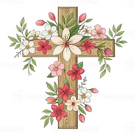 Easter Cross With Floral Decorations 54633869 Png