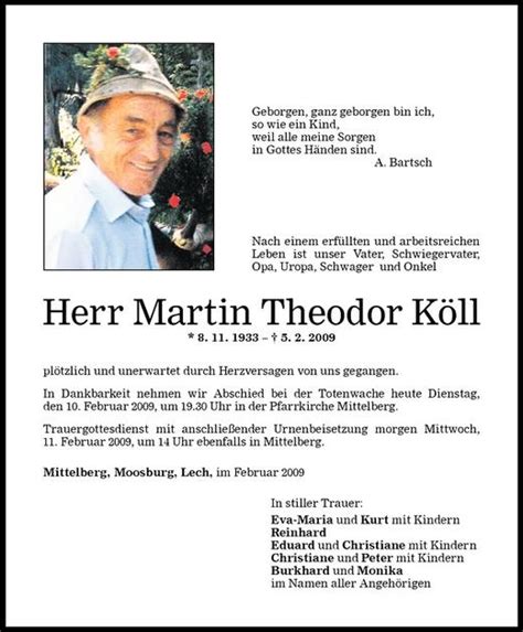 Todesanzeigen Von Martin Theodor K Ll Todesanzeigen Vorarlberger