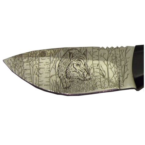 Coltello Da Caccia Cinghiale Con Lama Decorata E Fodero Marca Virginia