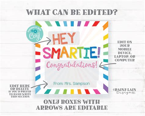 Hey Smartie Congratulations Card Smarty Tag Cookie Candy Graduation Mi