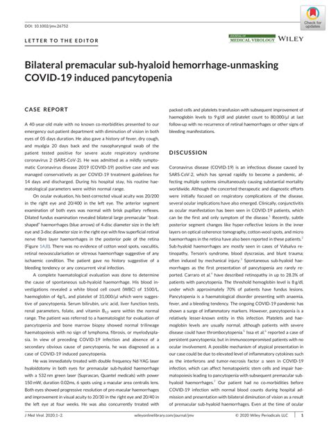 PDF Bilateral Premacular Sub Hyaloid Hemorrhage Unmasking COVID 19