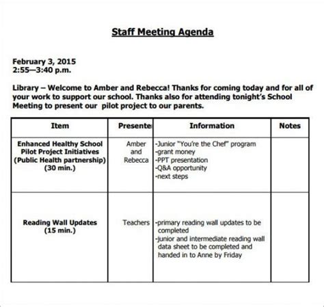 Image Result For Teacher Staff Meeting Agenda Template Restaurant