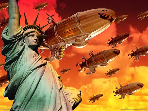 Soviet Invasion: HD Wallpaper of Blimps and the Statue of Liberty