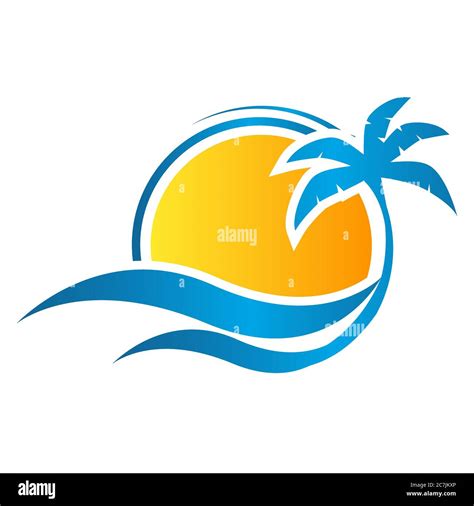 Tropical Summer Emblem Beach Logo Design Vacation With Sun And Wave