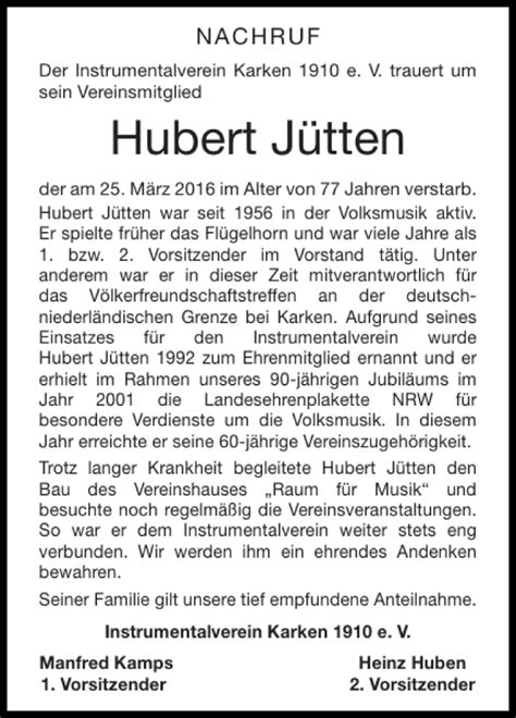 Traueranzeigen von Hubert Jütten Aachen gedenkt