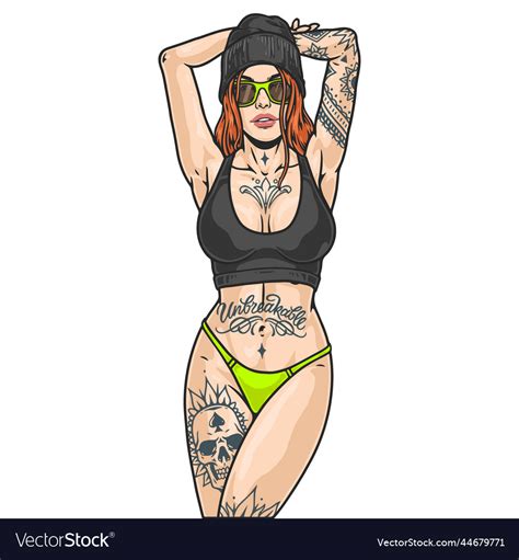 Girl with tattoos colorful sketch Royalty Free Vector Image