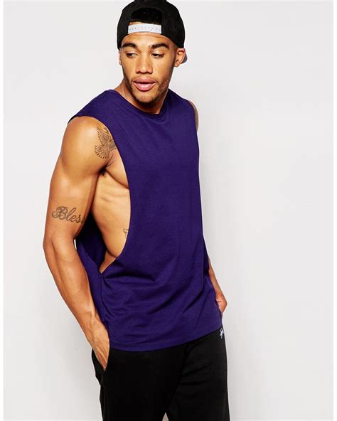 Asos Sleeveless T Shirt With Extreme Dropped Armhole In Blue For Men Lyst