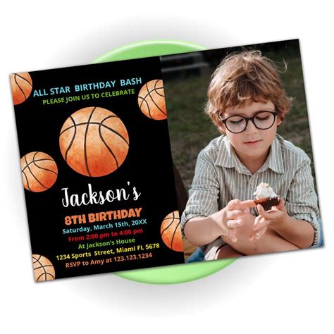 Balls Black Orange Basketball Birthday Photo Invitation Zazzle